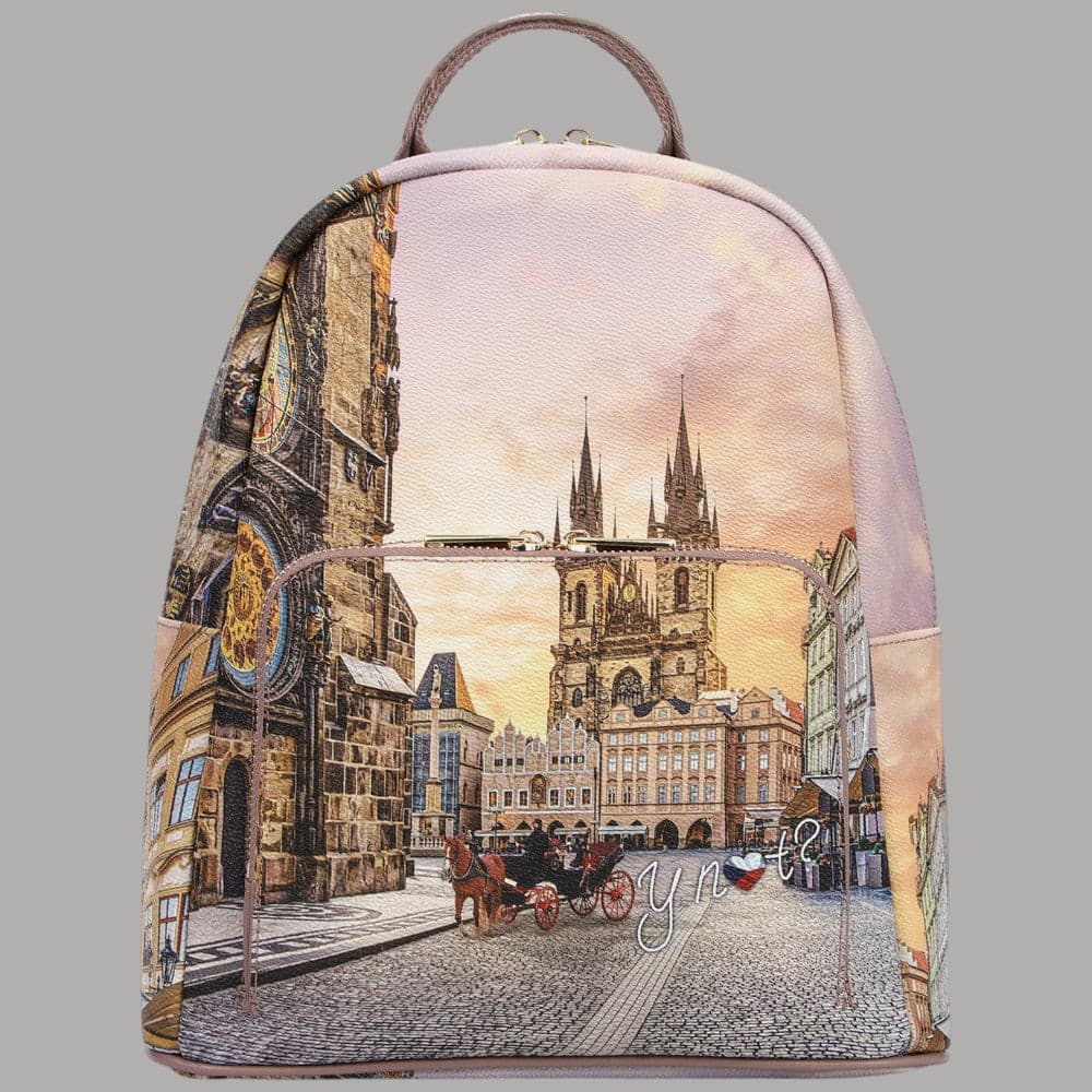 YNot zaino medio in ecopelle con tasca stampa città e zip resistente - 11