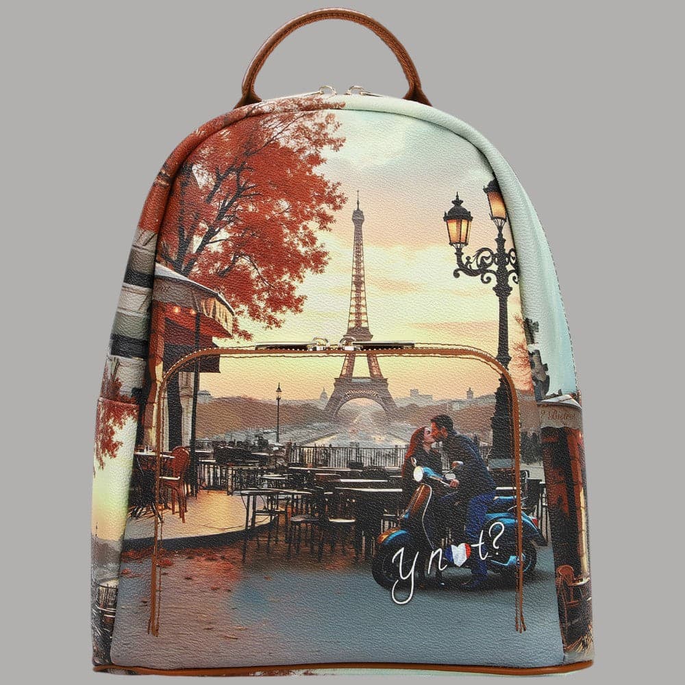 YNot zaino medio in ecopelle con tasca stampa città e zip resistente - 15