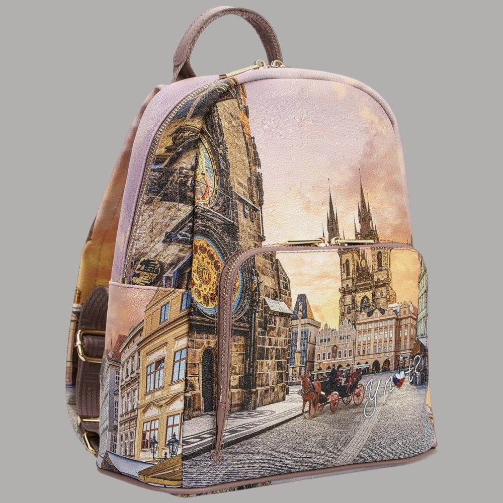 YNot zaino medio in ecopelle con tasca stampa città e zip resistente - 2
