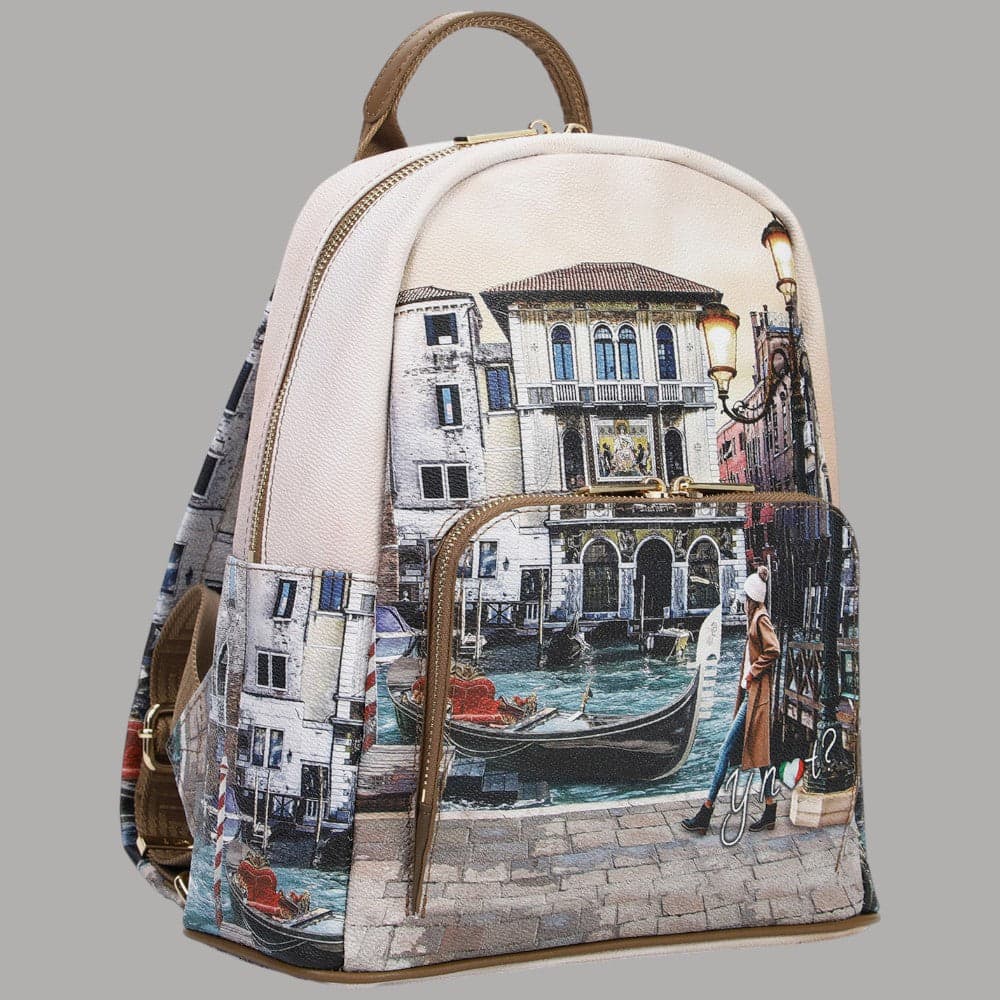 YNot zaino medio in ecopelle con tasca stampa città e zip resistente - 4