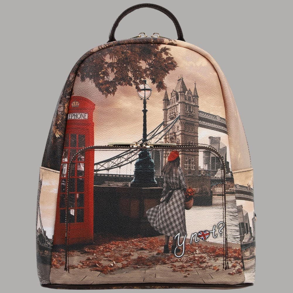YNot zaino medio in ecopelle con tasca stampa città e zip resistente - 5