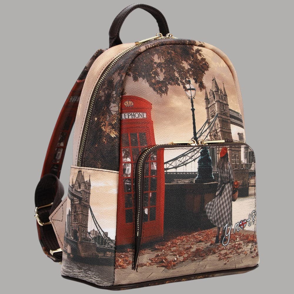 YNot zaino medio in ecopelle con tasca stampa città e zip resistente - 6