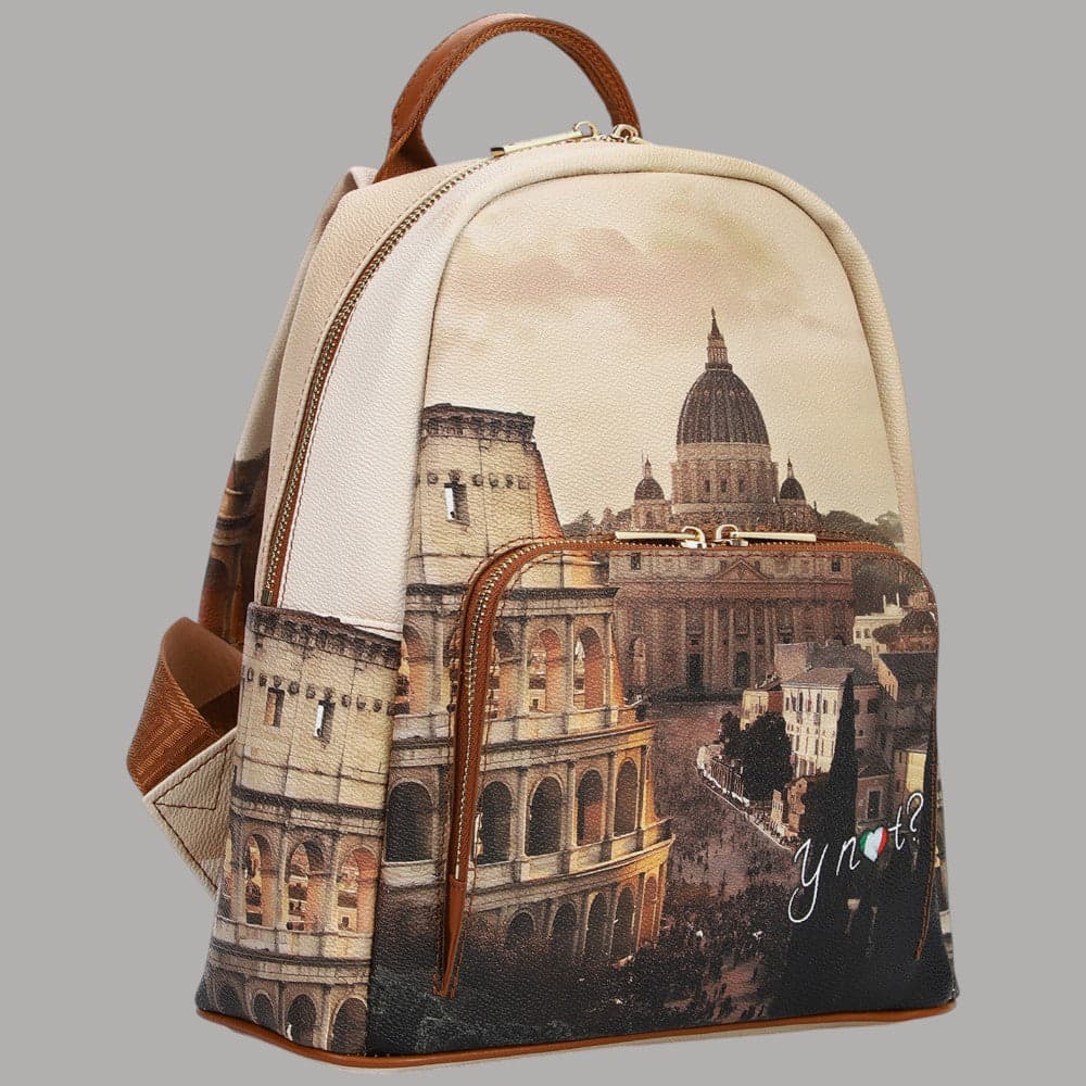 YNot zaino medio in ecopelle con tasca stampa città e zip resistente - 8