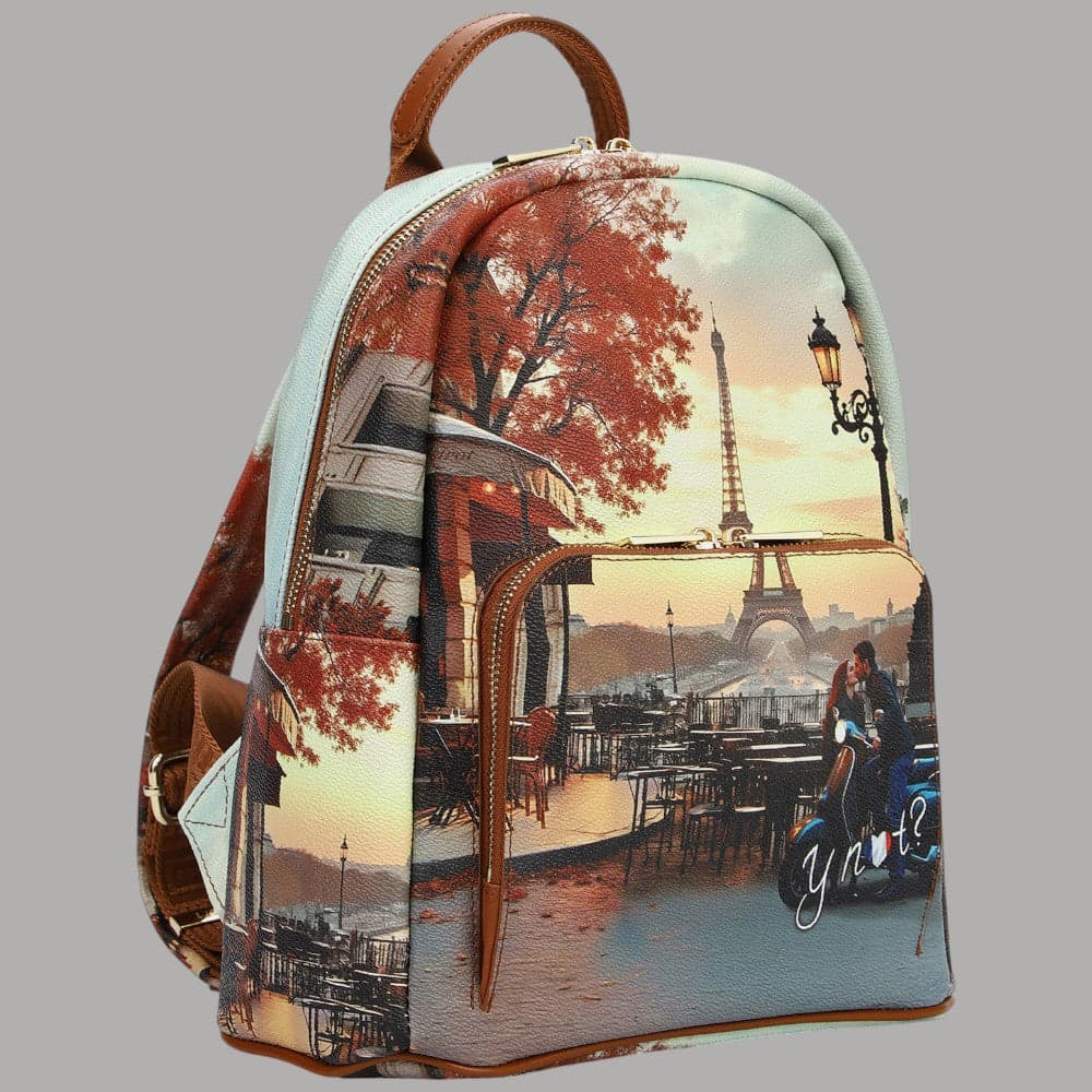 YNot zaino medio in ecopelle con tasca stampa città e zip resistente - 10