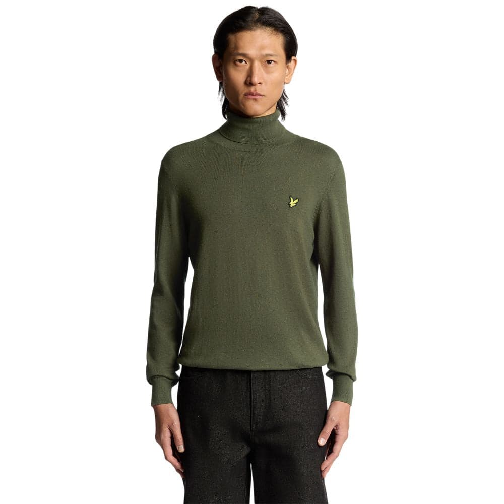 Lyle & Scott maglione collo alto verde in merino KN2103VC - 6