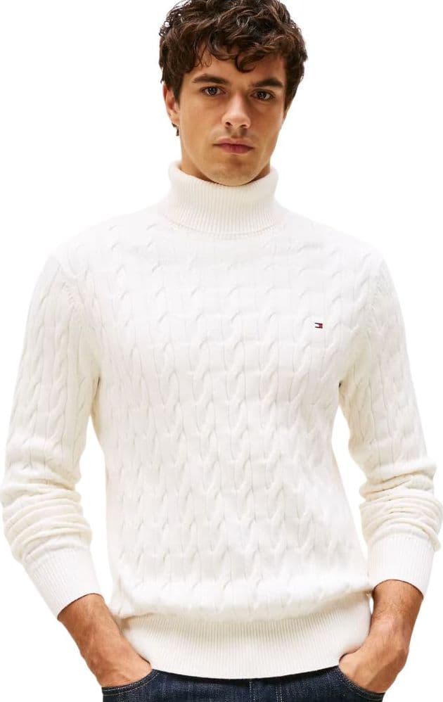 Tommy Hilfiger maglione dolcevita con trecce bianco MW0MW40439Z00 - 5