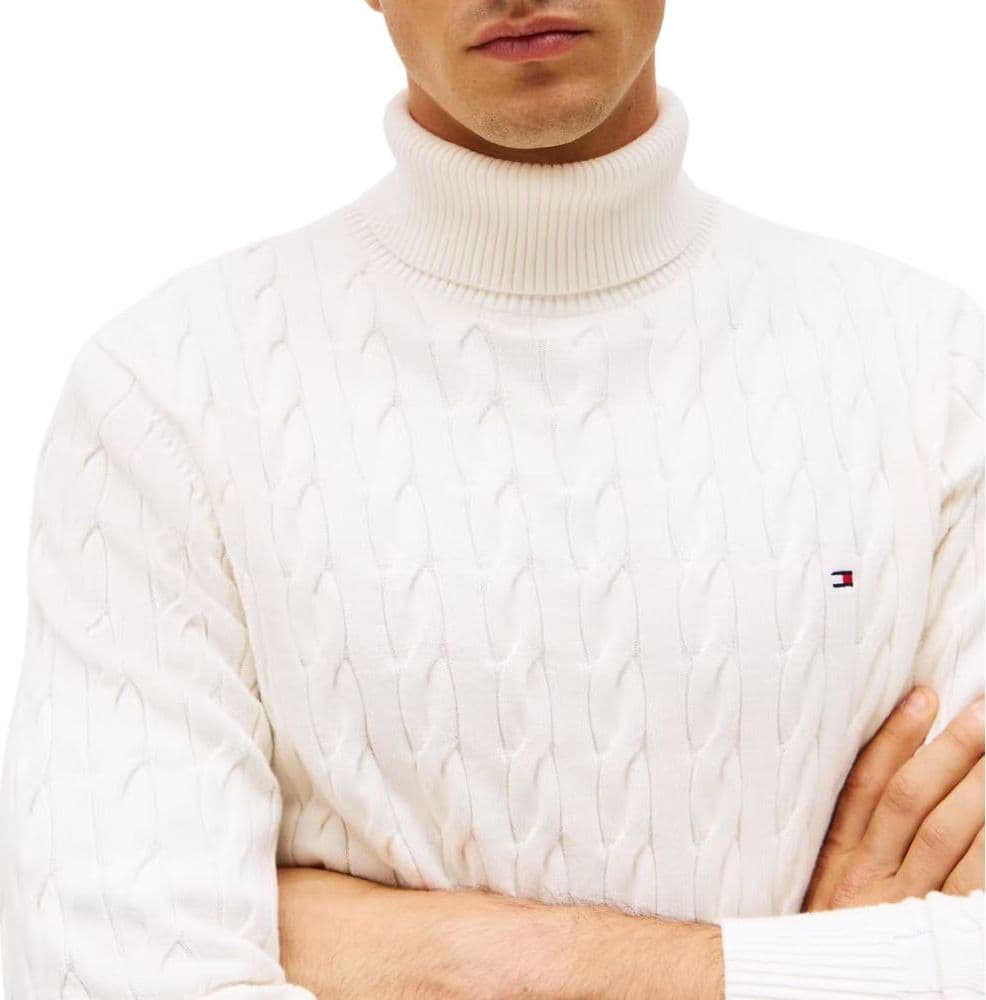 Tommy Hilfiger maglione dolcevita con trecce bianco MW0MW40439Z00 - 2