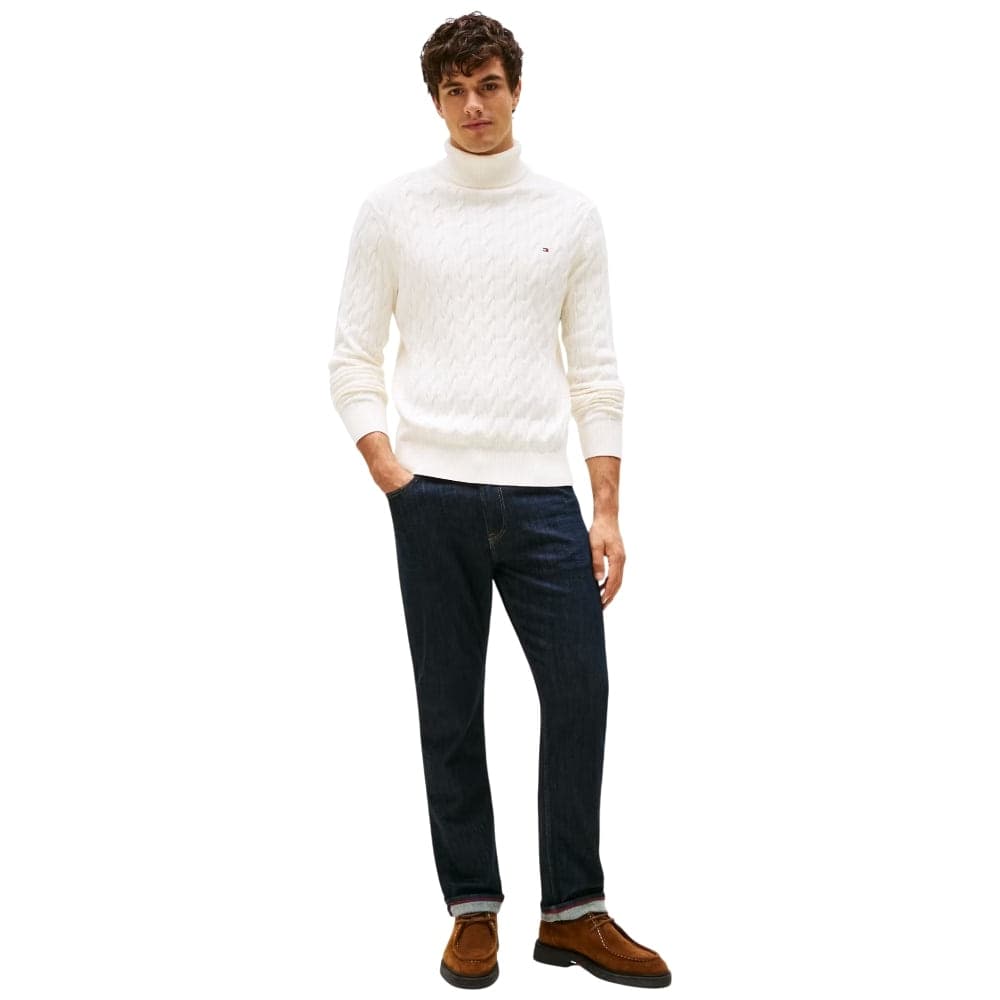 Tommy Hilfiger maglione dolcevita con trecce bianco MW0MW40439Z00 - 3