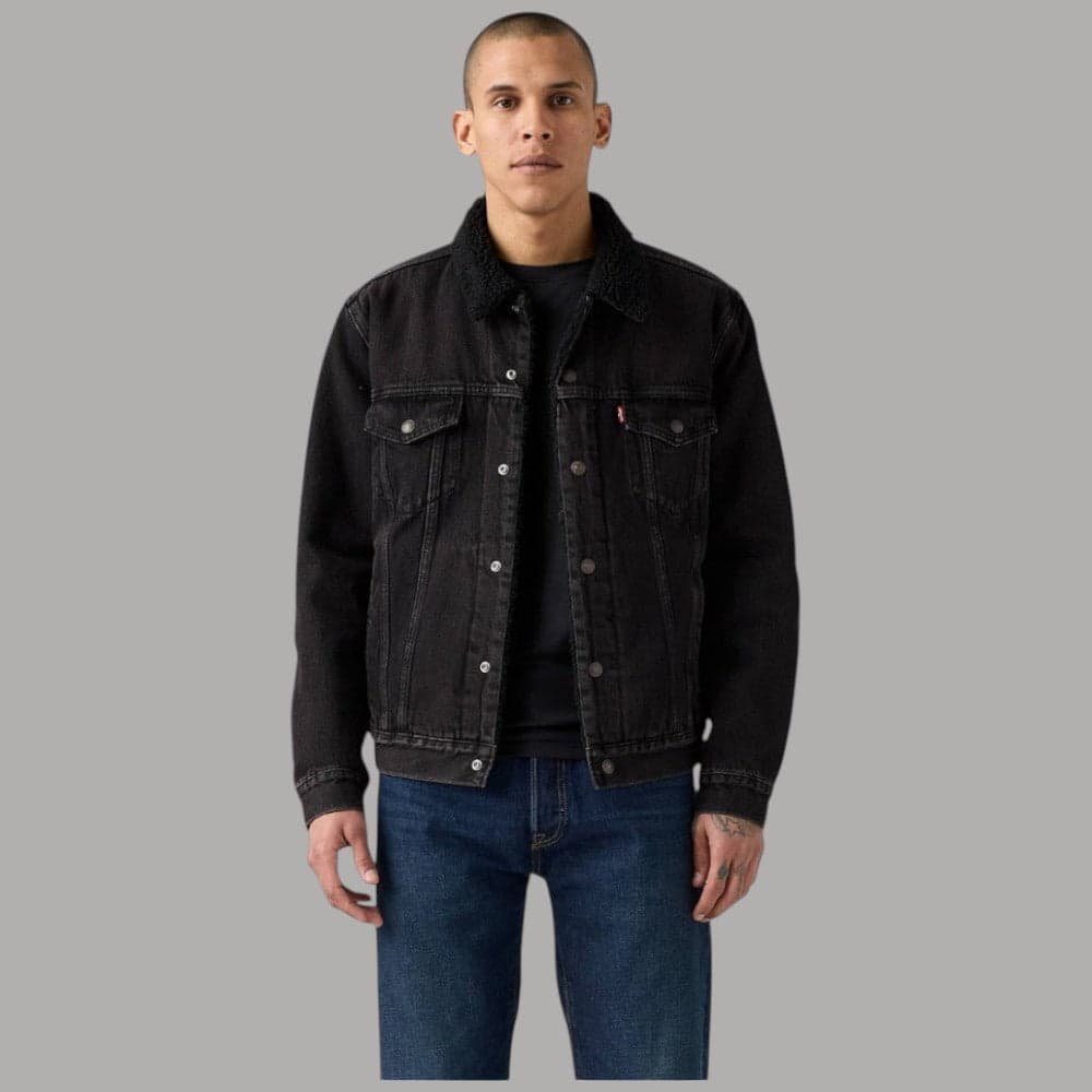 Levi's giacca nera in jeans sherpa trucker type III 163650291 - 5