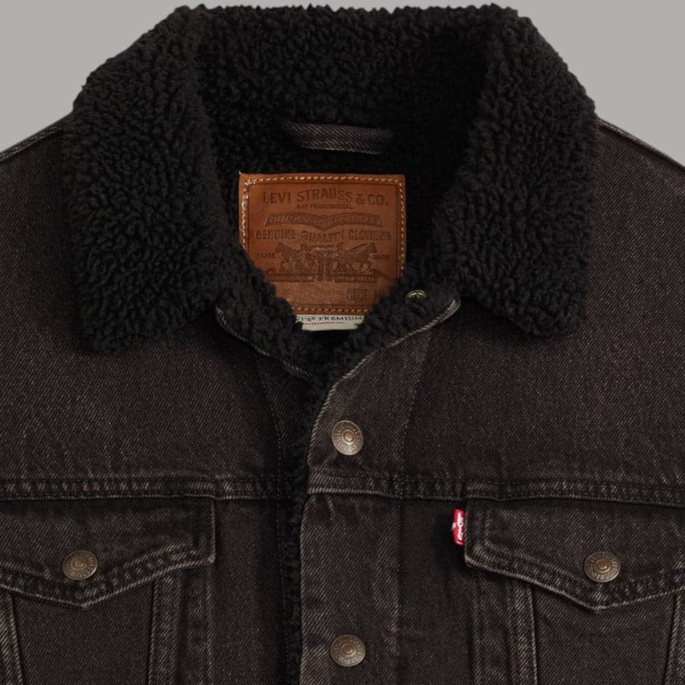 Levi's giacca nera in jeans sherpa trucker type III 163650291 - 4