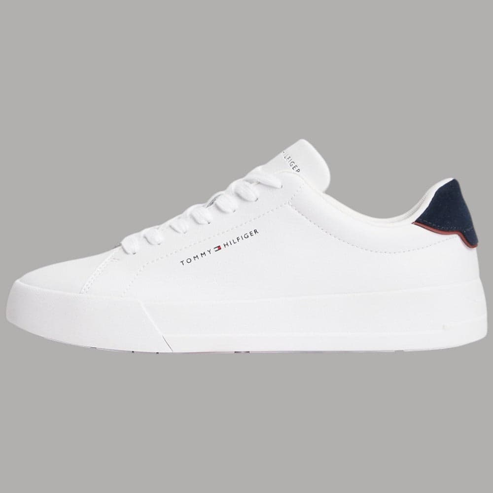 Scarpe Tommy Hilfiger Sneakers Pelle Bianche Dettaglio blu Retro - 2