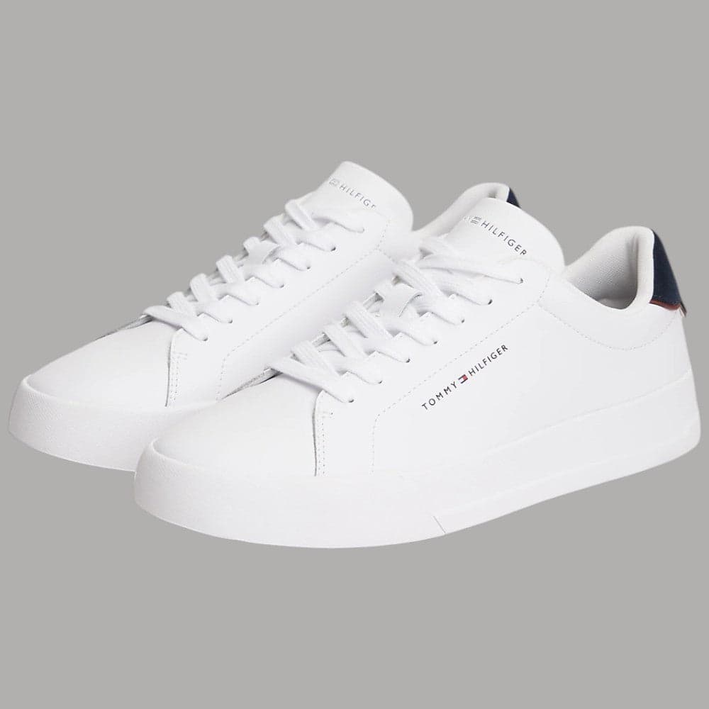 Scarpe Tommy Hilfiger Sneakers Pelle Bianche Dettaglio blu Retro - 4
