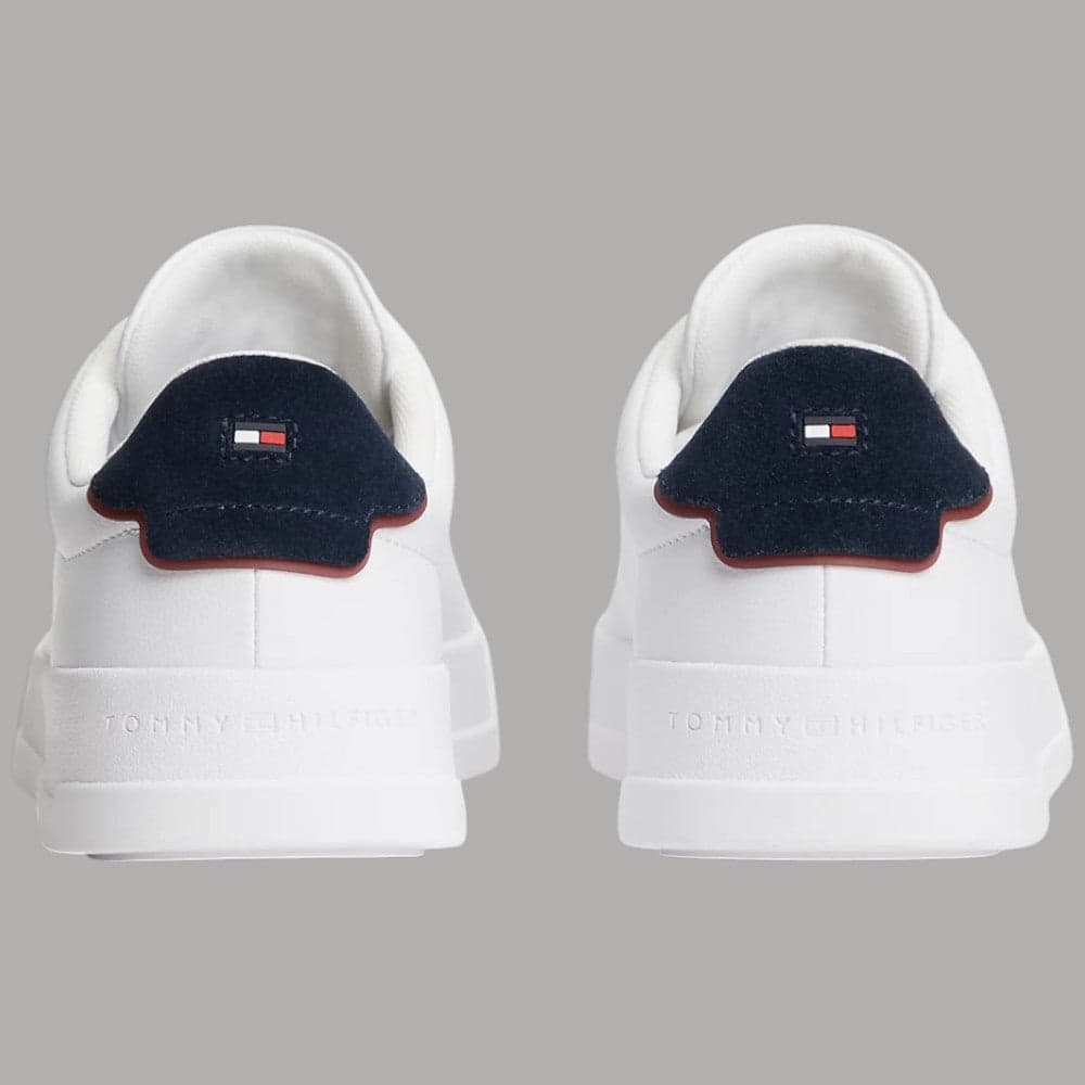 Scarpe Tommy Hilfiger Sneakers Pelle Bianche Dettaglio blu Retro - 5