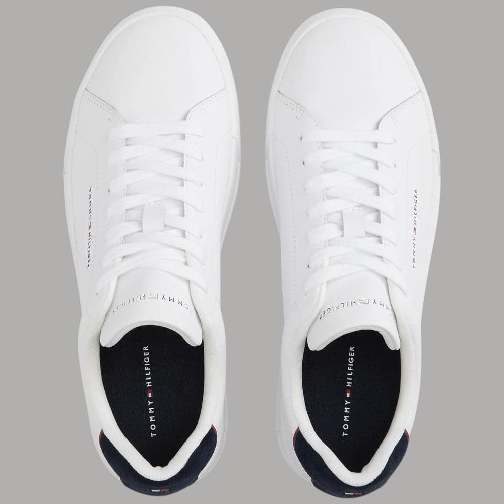 Scarpe Tommy Hilfiger Sneakers Pelle Bianche Dettaglio blu Retro - 6