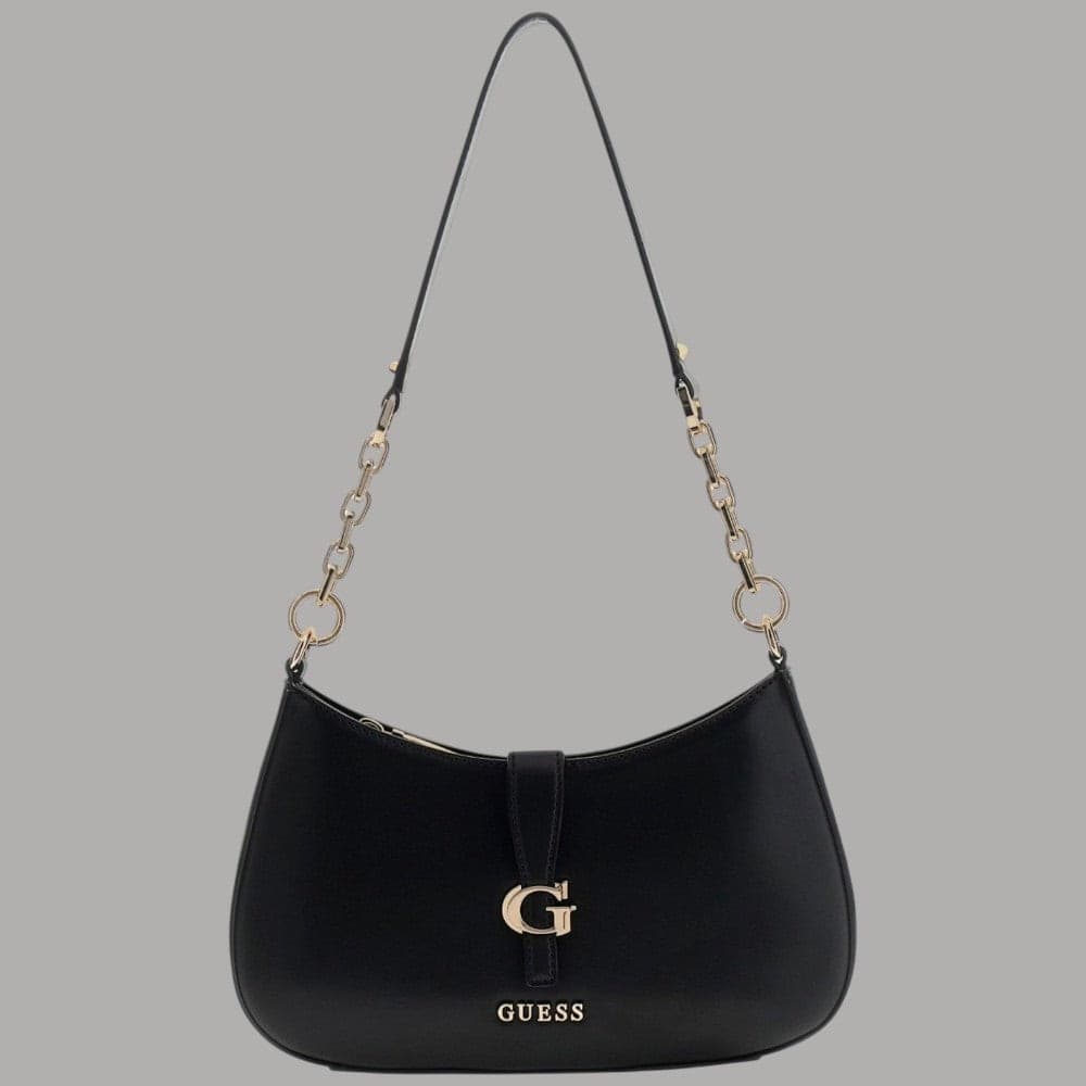 Guess Borsa a Spalla Carrie in Similpelle con Zip e Logo Dorato Nero