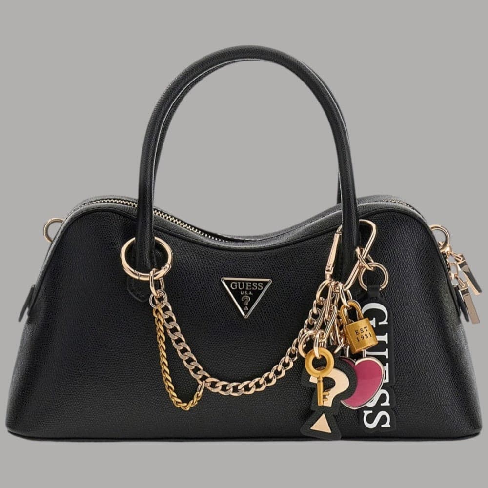 Guess borsa a mano Davina con charm tracolla regolabile in similpelle nero - 5