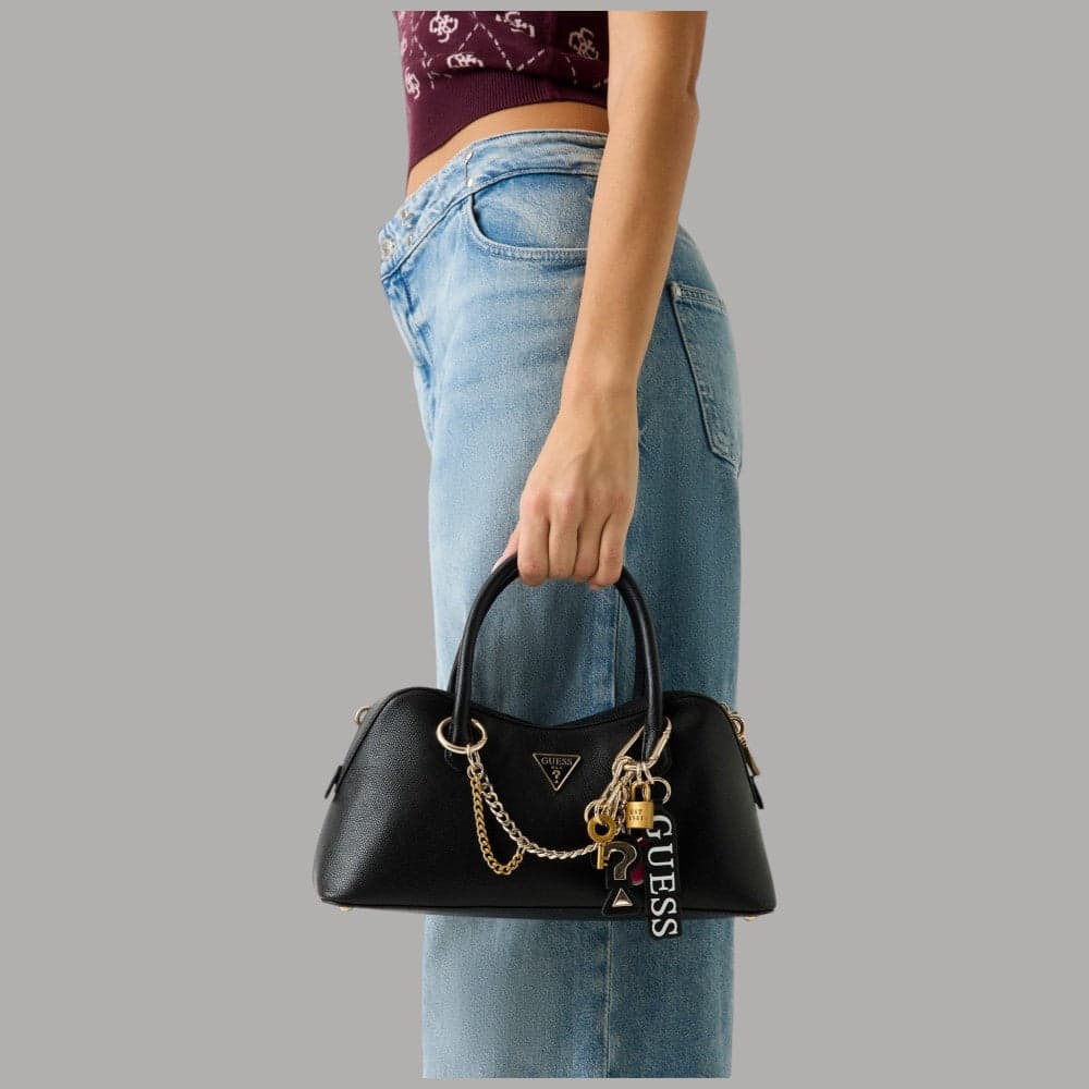 Guess borsa a mano Davina con charm tracolla regolabile in similpelle nero - 2