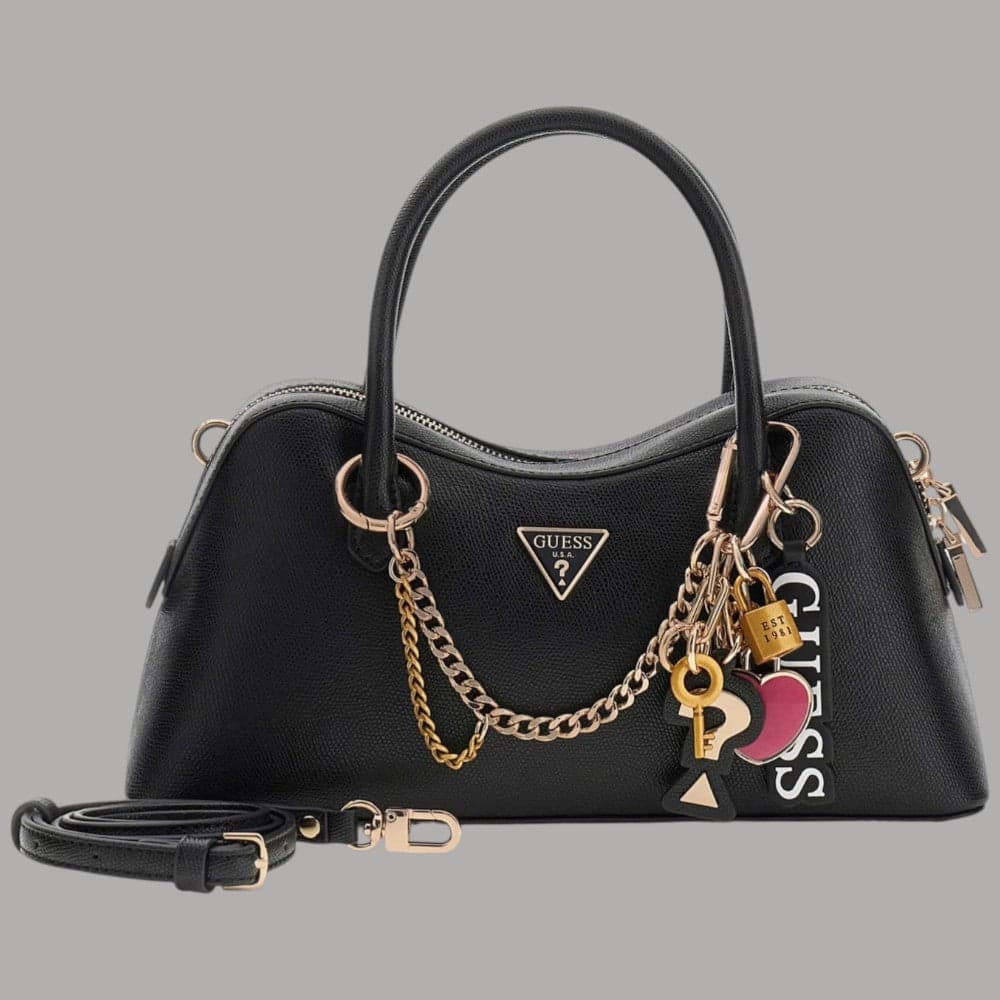 Guess borsa a mano Davina con charm tracolla regolabile in similpelle nero - 4