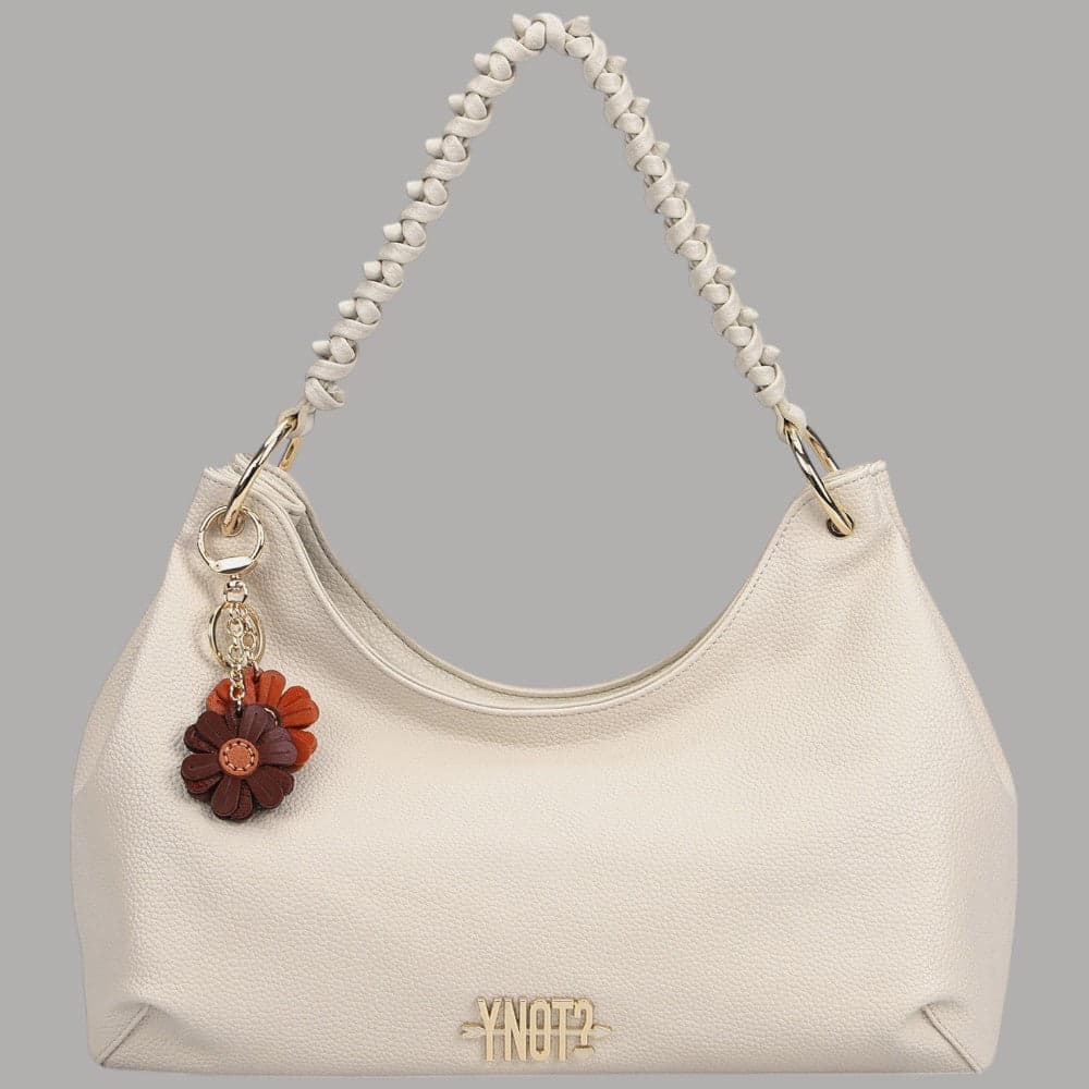 Ynot Borsa Zante Hobo Grande Eco Pelle PU Charm Rimovibile Latte