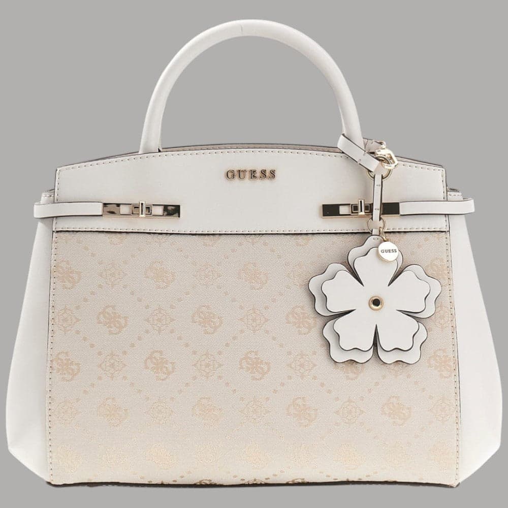 Guess Borsa Melinda a Mano in Materiale Sintetico con Charm e Tracolla Regolabile Beige