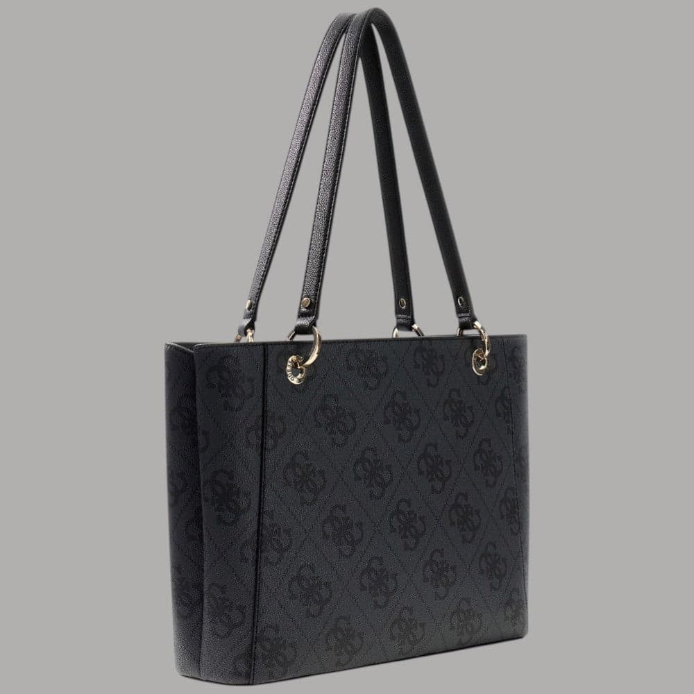 Guess Borsa Shopper Noelle Similpelle Nero con Logo Dorato e Charm Removibile - 2