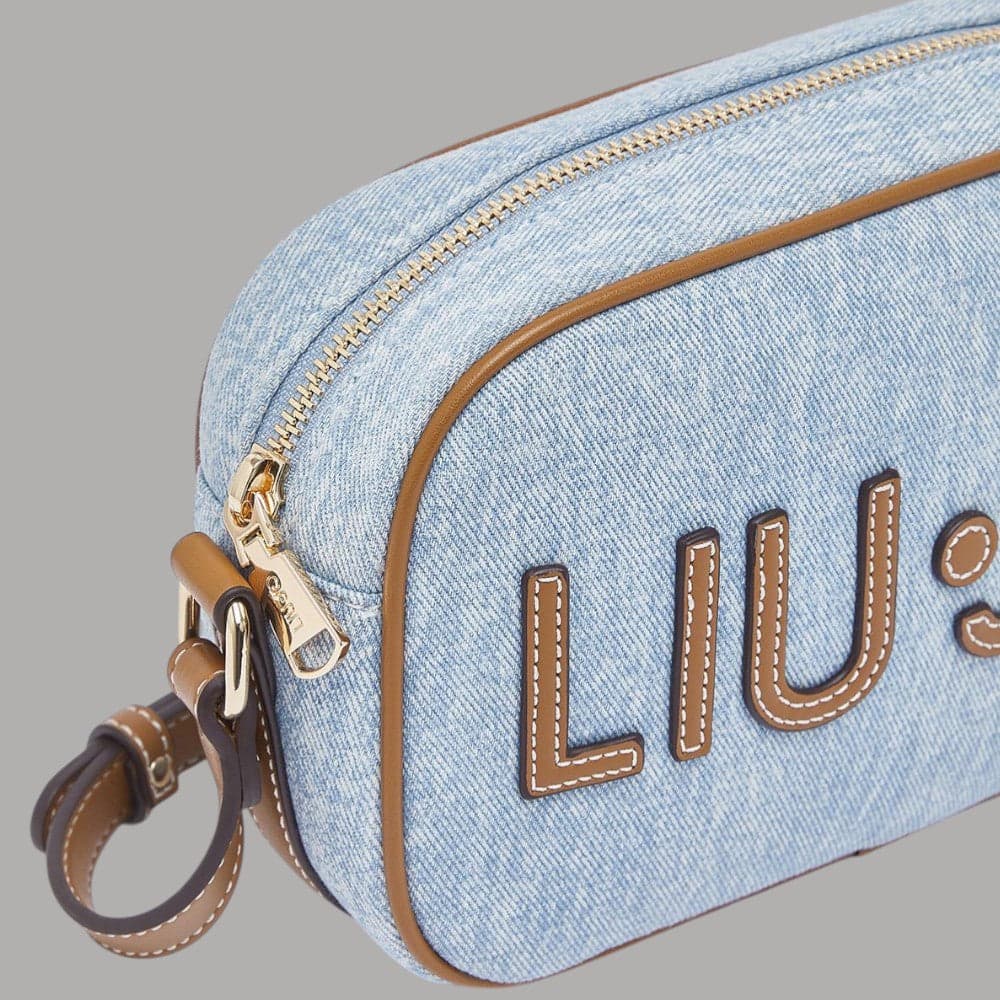 Liu Jo Borsa Tracolla Denim Chiaro Logo Rilievo Elegante - 3