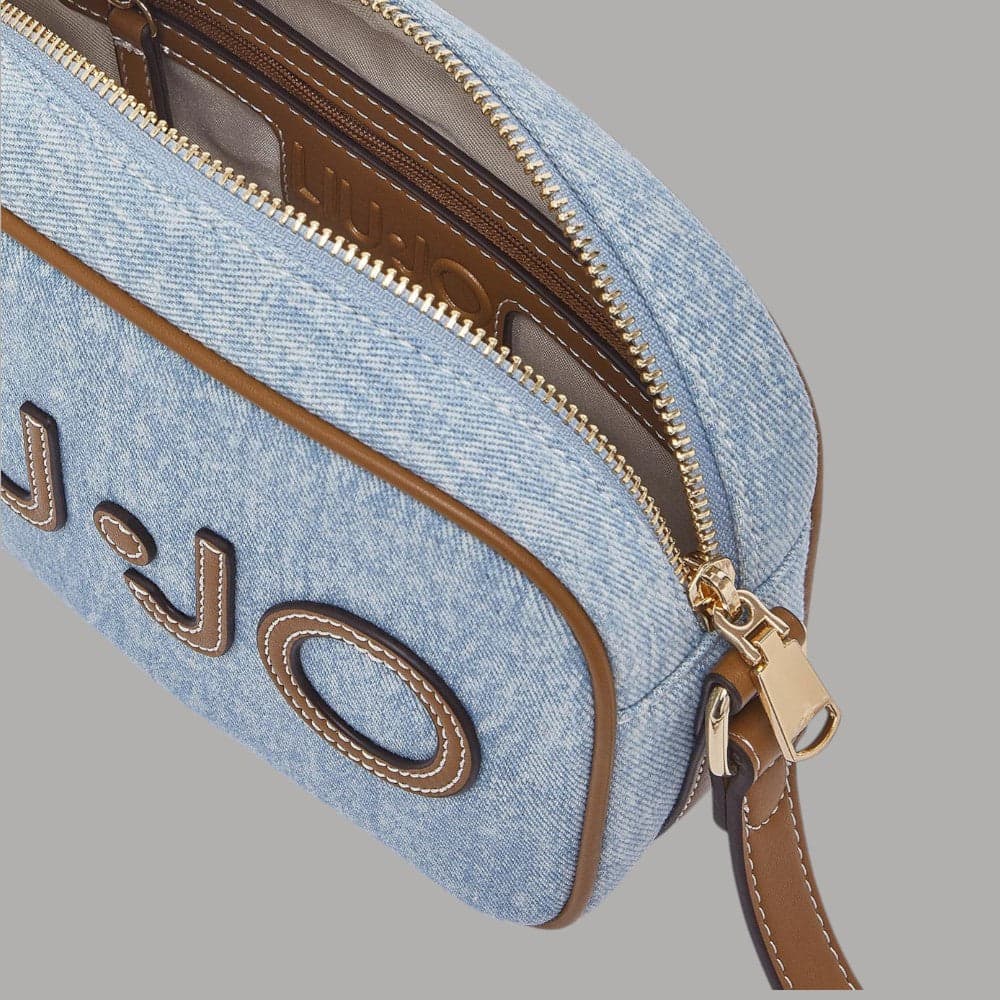 Liu Jo Borsa Tracolla Denim Chiaro Logo Rilievo Elegante - 5