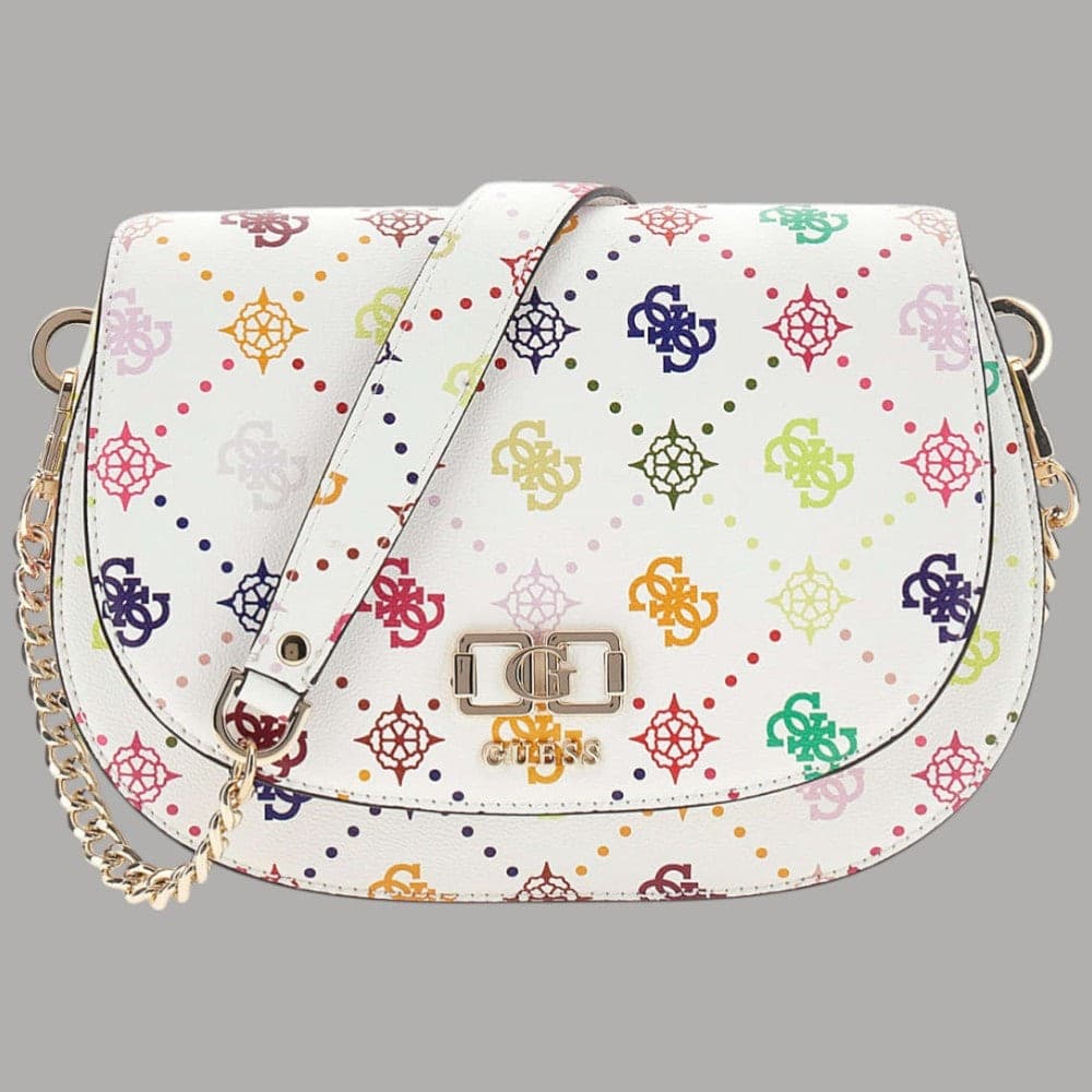Guess Borsa Tracolla Flap Emelie Bianco in Poliuretano con Logo