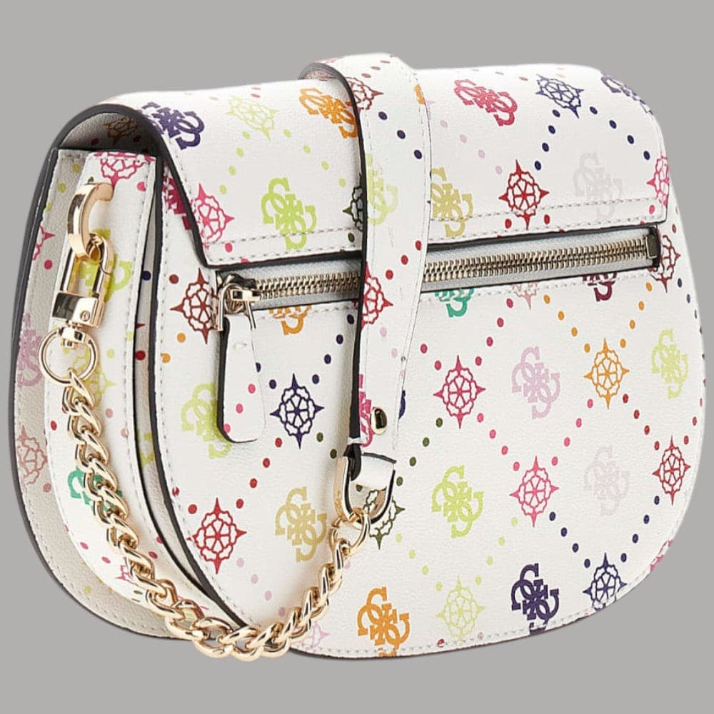 Guess Borsa Tracolla Flap Emelie Bianco in Poliuretano con Logo - 2