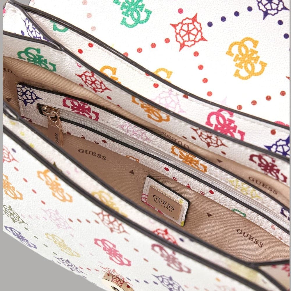 Guess Borsa Tracolla Flap Emelie Bianco in Poliuretano con Logo - 3