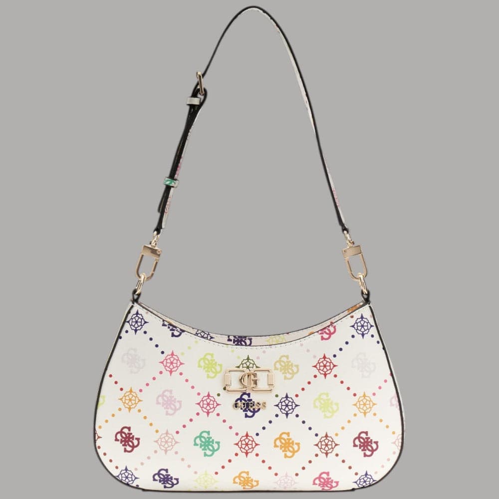 Guess Borsa a Spalla Emelie in Similpelle con Logo Zip e Metalleria Dorata Bianca - 4