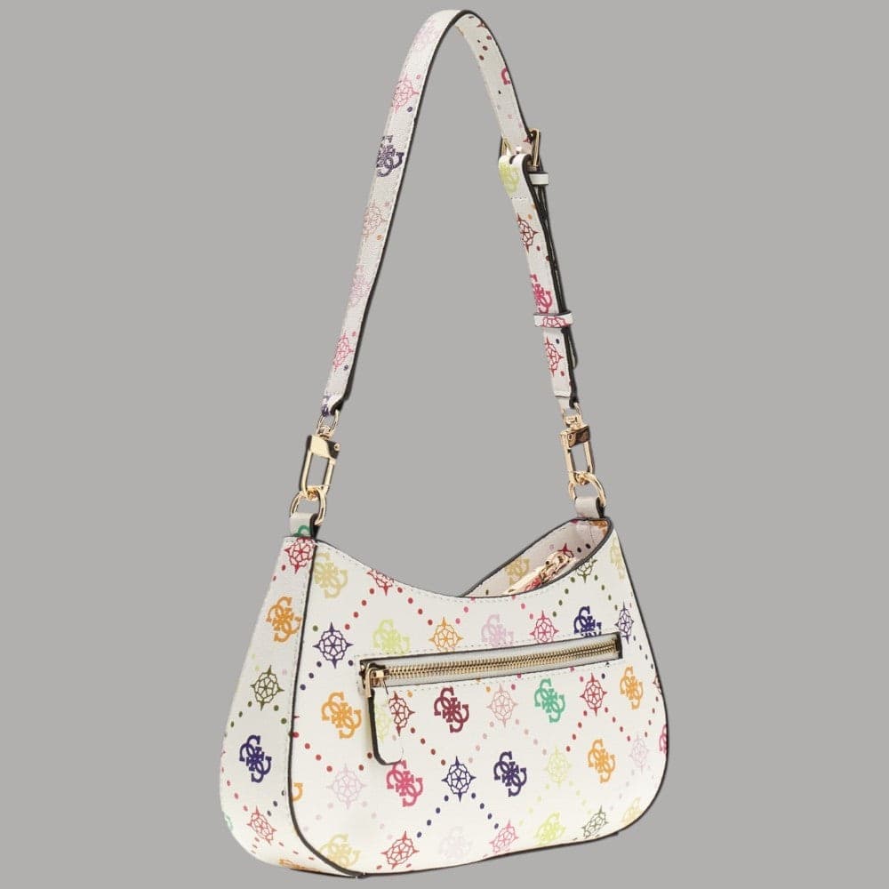 Guess Borsa a Spalla Emelie in Similpelle con Logo Zip e Metalleria Dorata Bianca - 2
