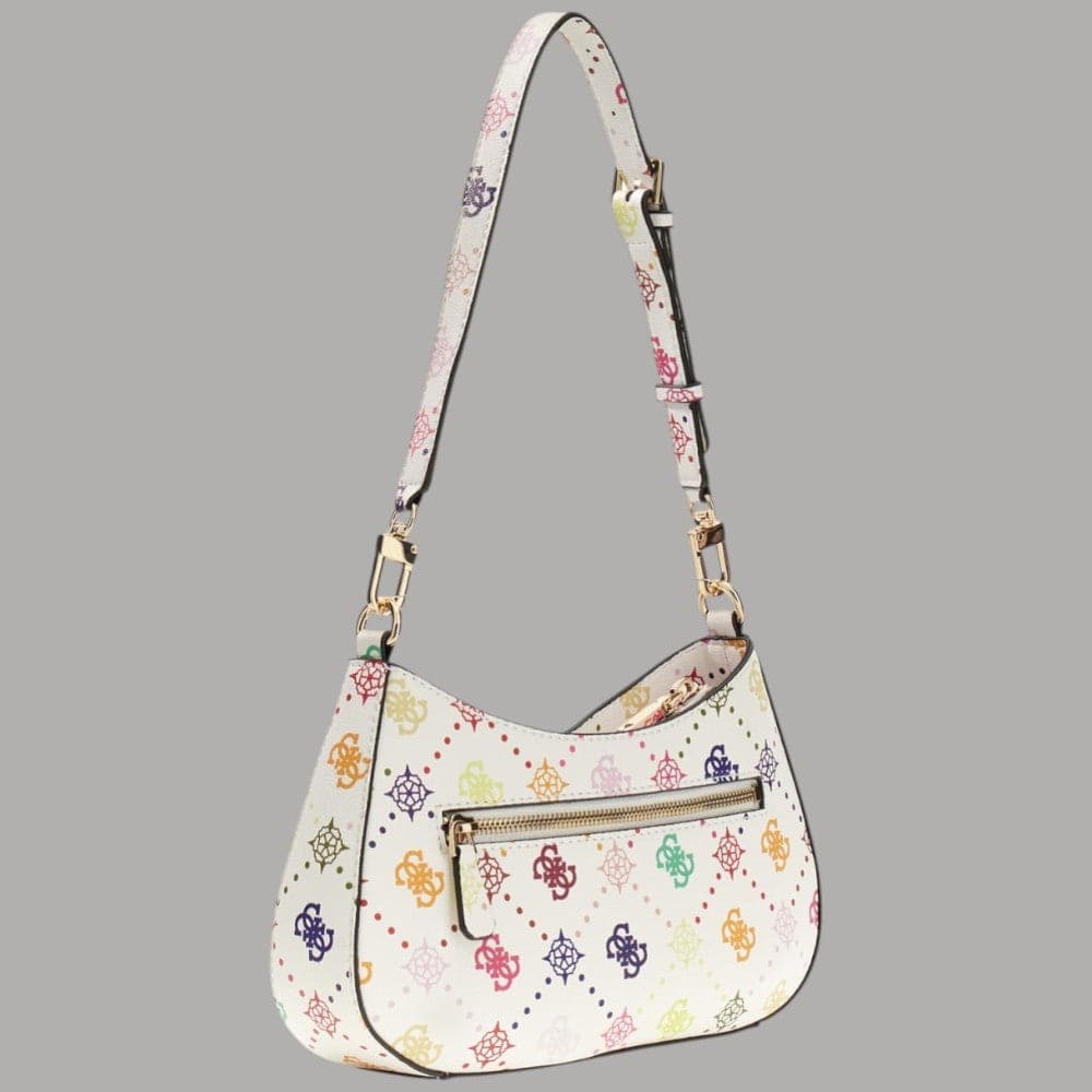 Guess Borsa a Spalla Emelie in Similpelle con Logo Zip e Metalleria Dorata Bianca - 3
