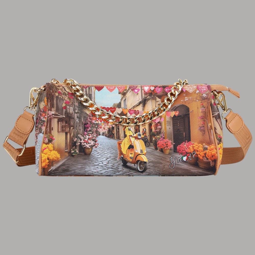YNot Borsa Boston Stampa Città Ecopelle PVC Dettagli Dorati Versatile - 12
