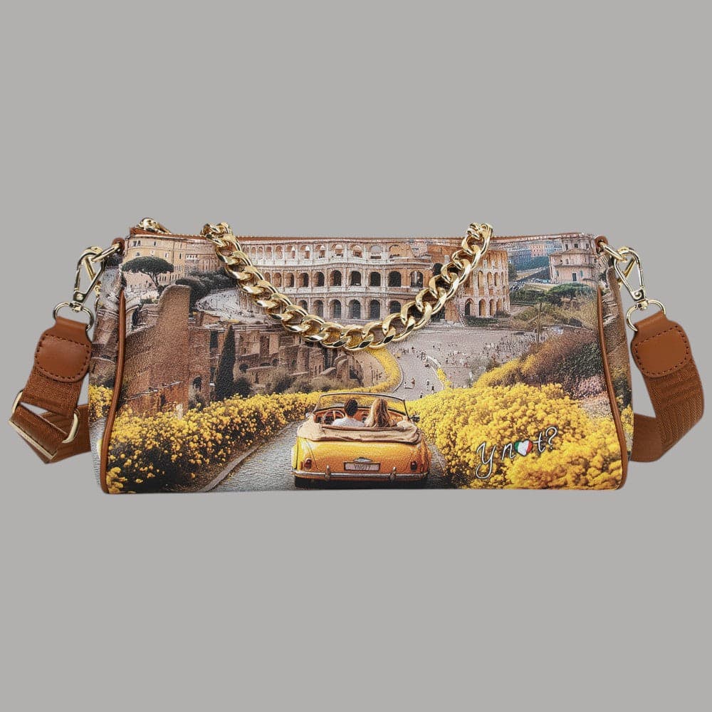 YNot Borsa Boston Stampa Città Ecopelle PVC Dettagli Dorati Versatile - 9