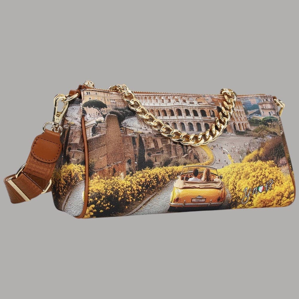 YNot Borsa Boston Stampa Città Ecopelle PVC Dettagli Dorati Versatile - 2