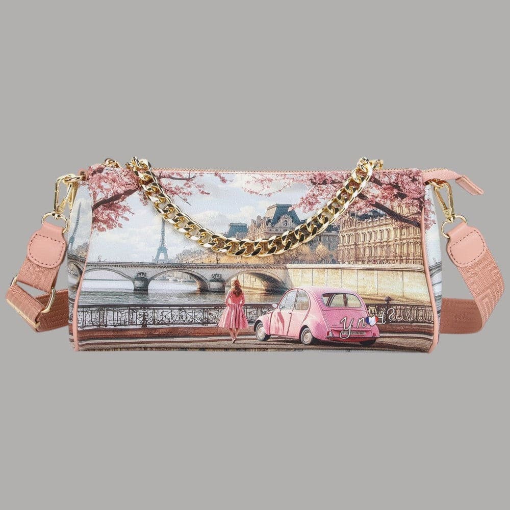 YNot Borsa Boston Stampa Città Ecopelle PVC Dettagli Dorati Versatile - 3