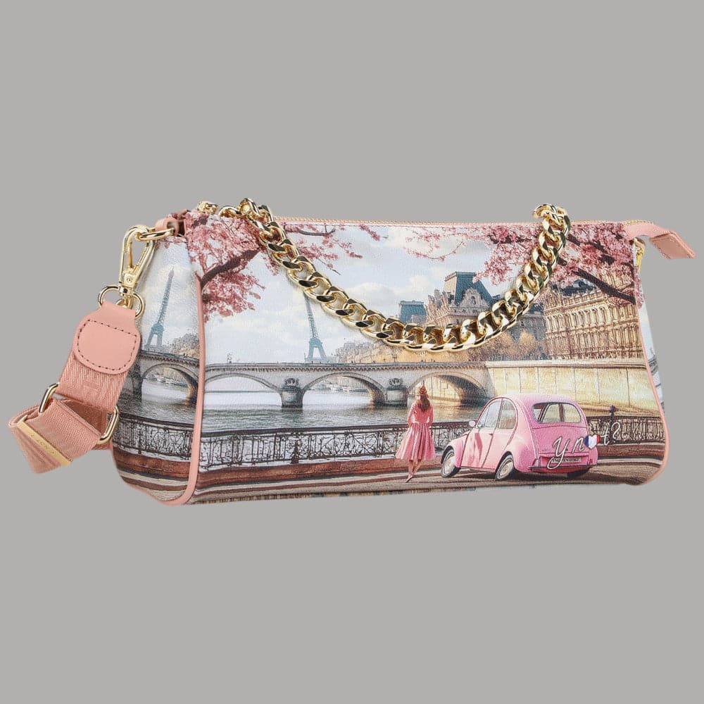 YNot Borsa Boston Stampa Città Ecopelle PVC Dettagli Dorati Versatile - 4