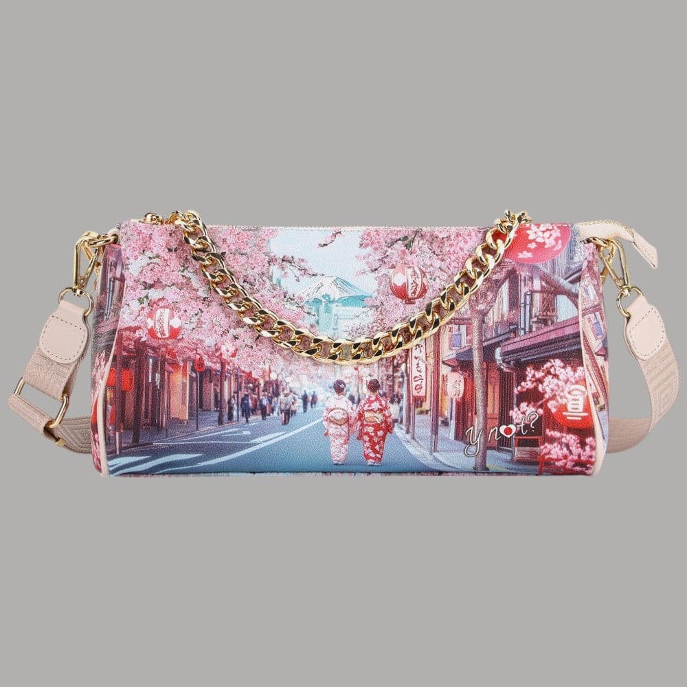 YNot Borsa Boston Stampa Città Ecopelle PVC Dettagli Dorati Versatile - 5