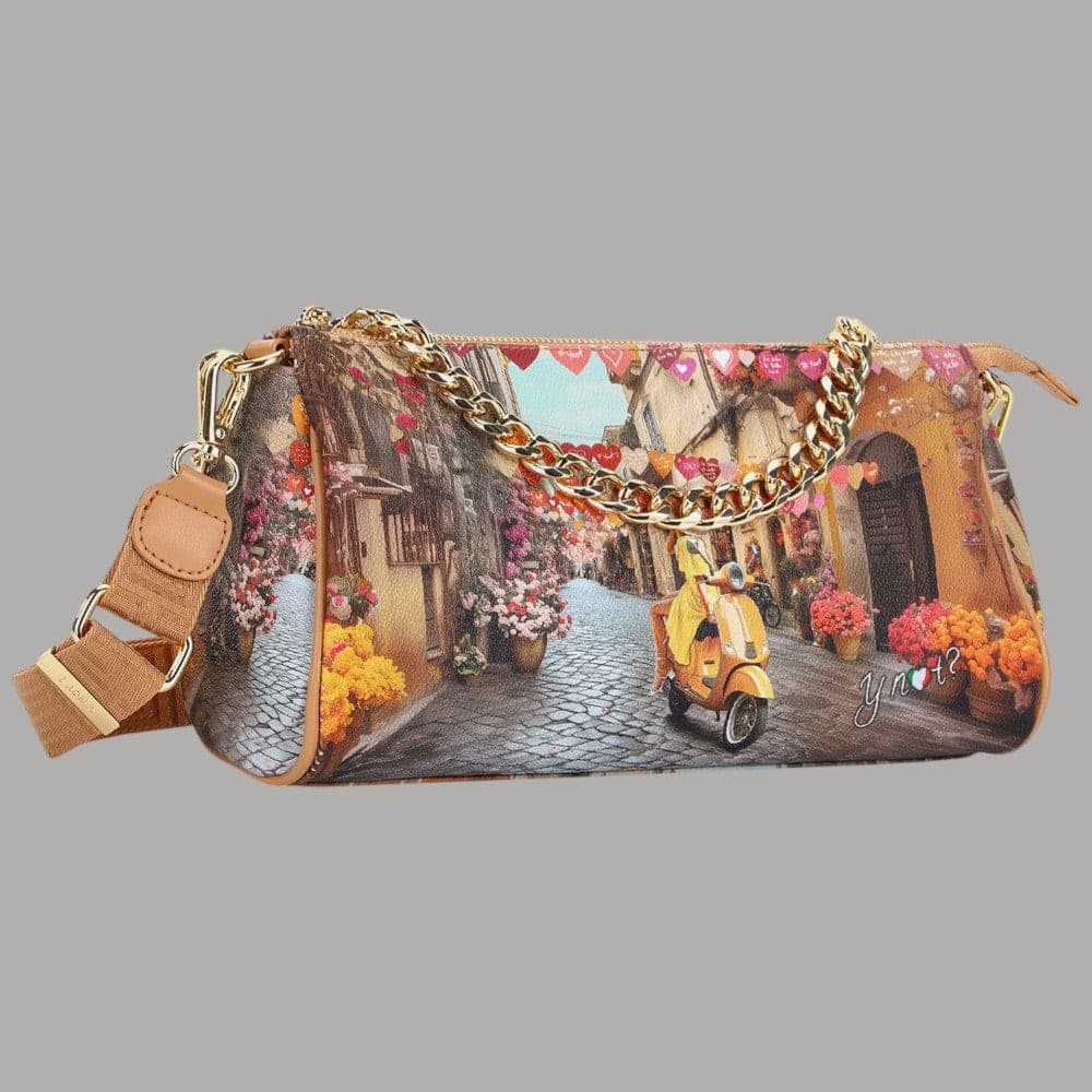 YNot Borsa Boston Stampa Città Ecopelle PVC Dettagli Dorati Versatile - 8