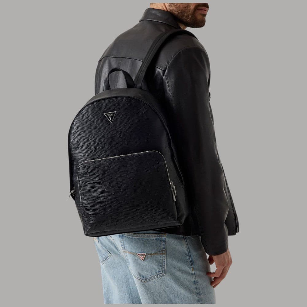 Guess Zaino Uomo Milano in Similpelle con Charm e Logo Triangolo Nero - 2
