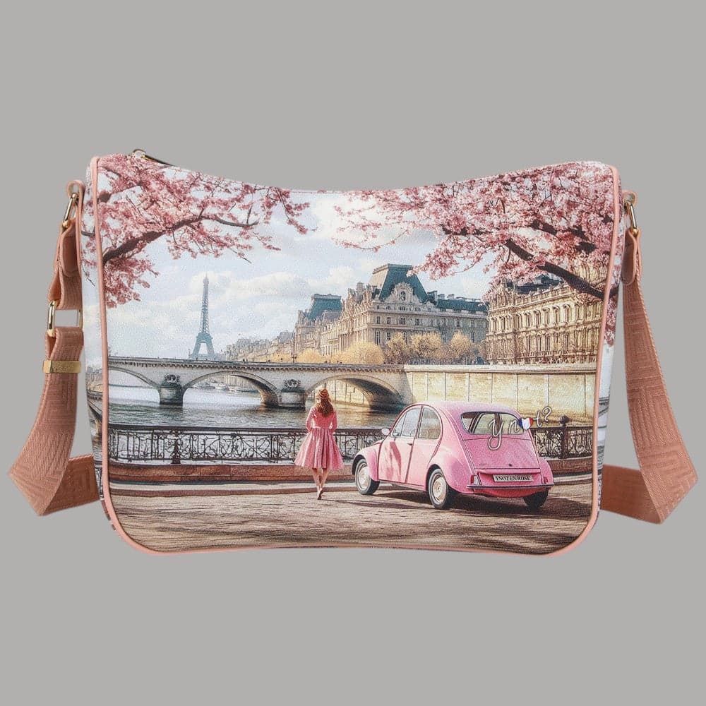 YNot borsa a spalla stampa città tracolla regolabile zip comoda elegante - 14