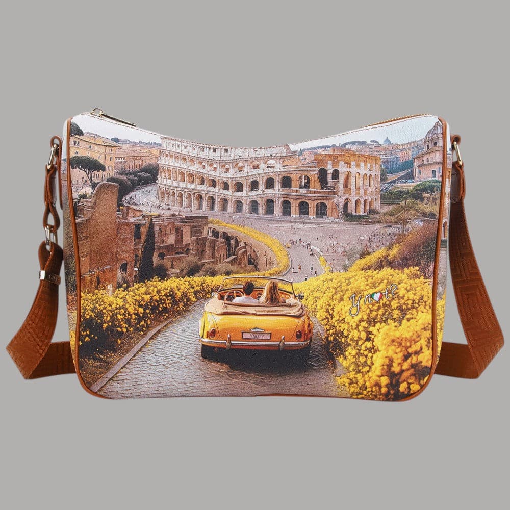 YNot borsa a spalla stampa città tracolla regolabile zip comoda elegante - 13