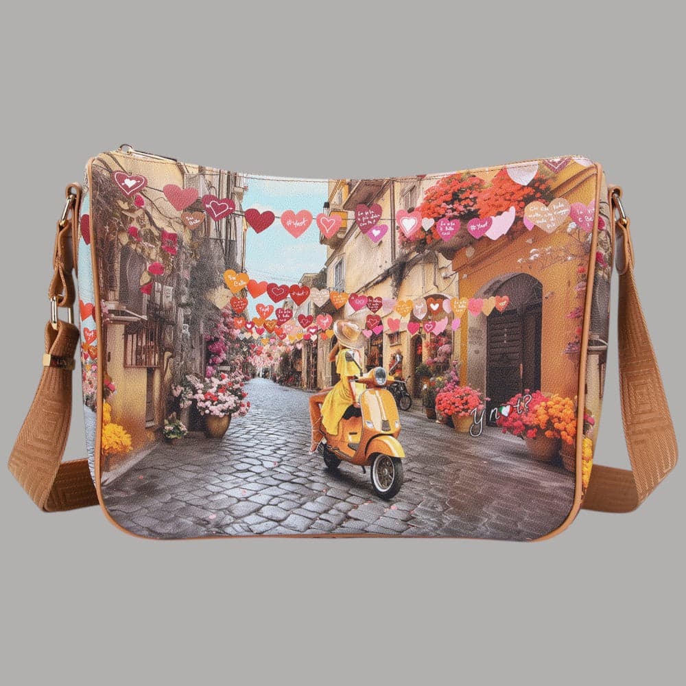 YNot borsa a spalla stampa città tracolla regolabile zip comoda elegante - 16