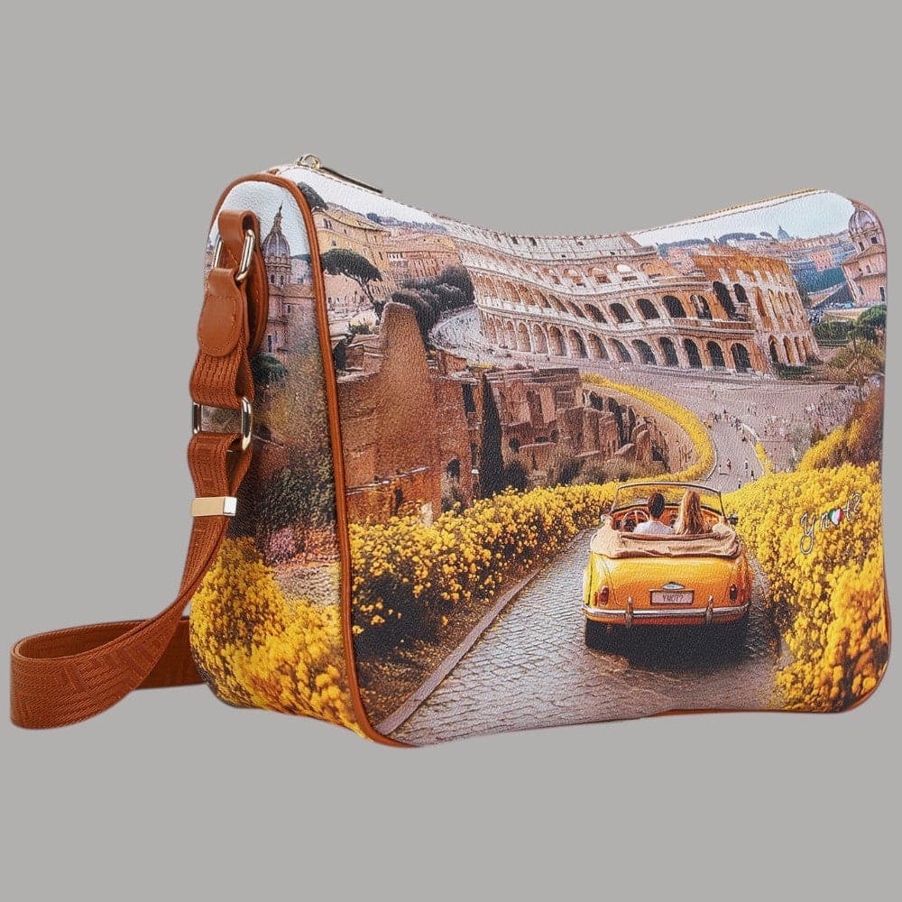 YNot borsa a spalla stampa città tracolla regolabile zip comoda elegante - 2