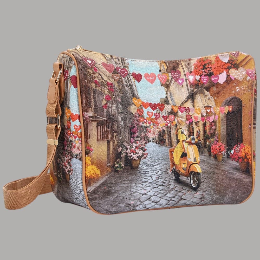 YNot borsa a spalla stampa città tracolla regolabile zip comoda elegante - 11