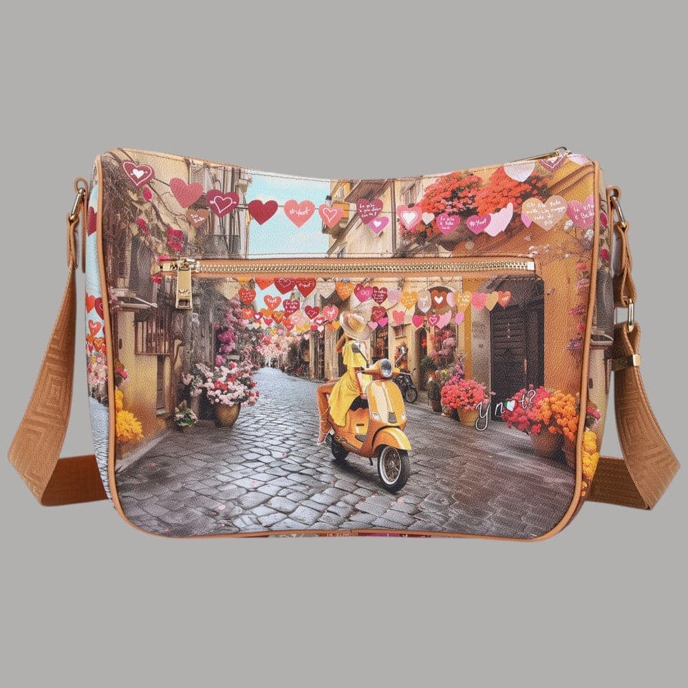 YNot borsa a spalla stampa città tracolla regolabile zip comoda elegante - 12