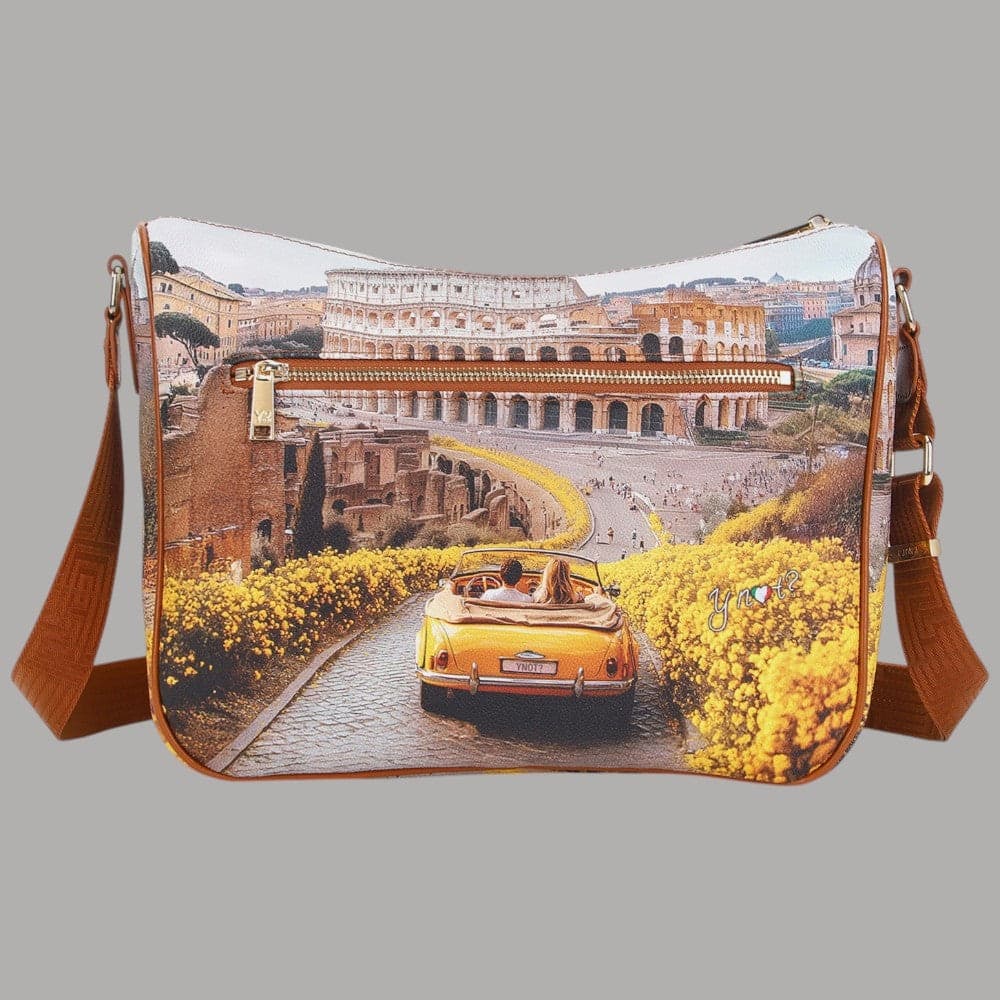YNot borsa a spalla stampa città tracolla regolabile zip comoda elegante - 3