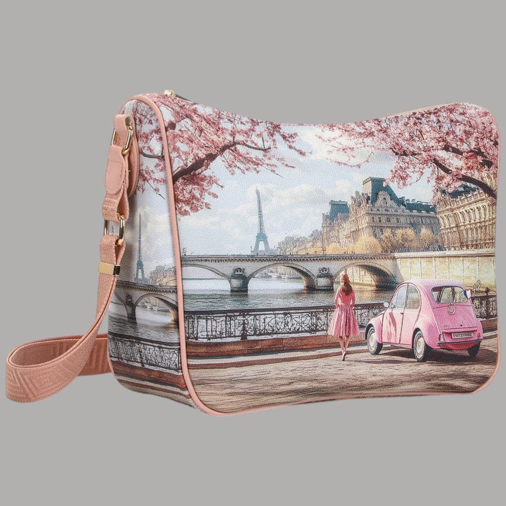 YNot borsa a spalla stampa città tracolla regolabile zip comoda elegante - 5