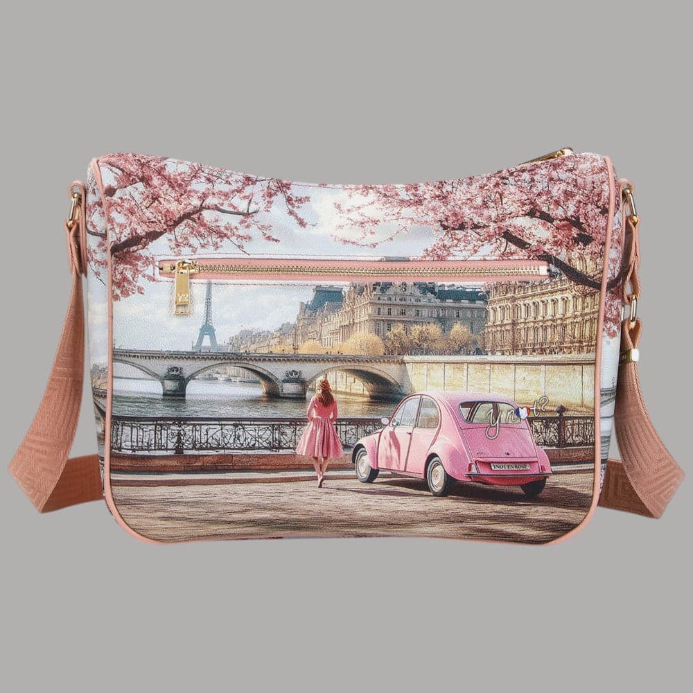 YNot borsa a spalla stampa città tracolla regolabile zip comoda elegante - 6